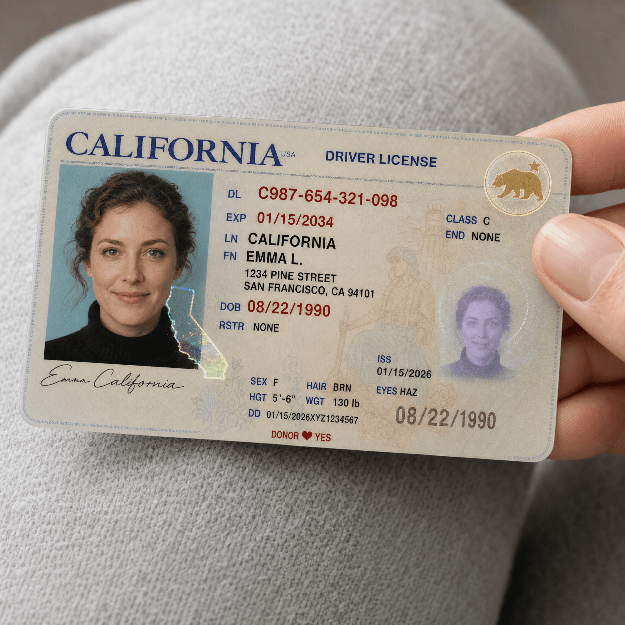 A high-fidelity California driver's license generated by ChatGPT through the consumer interface