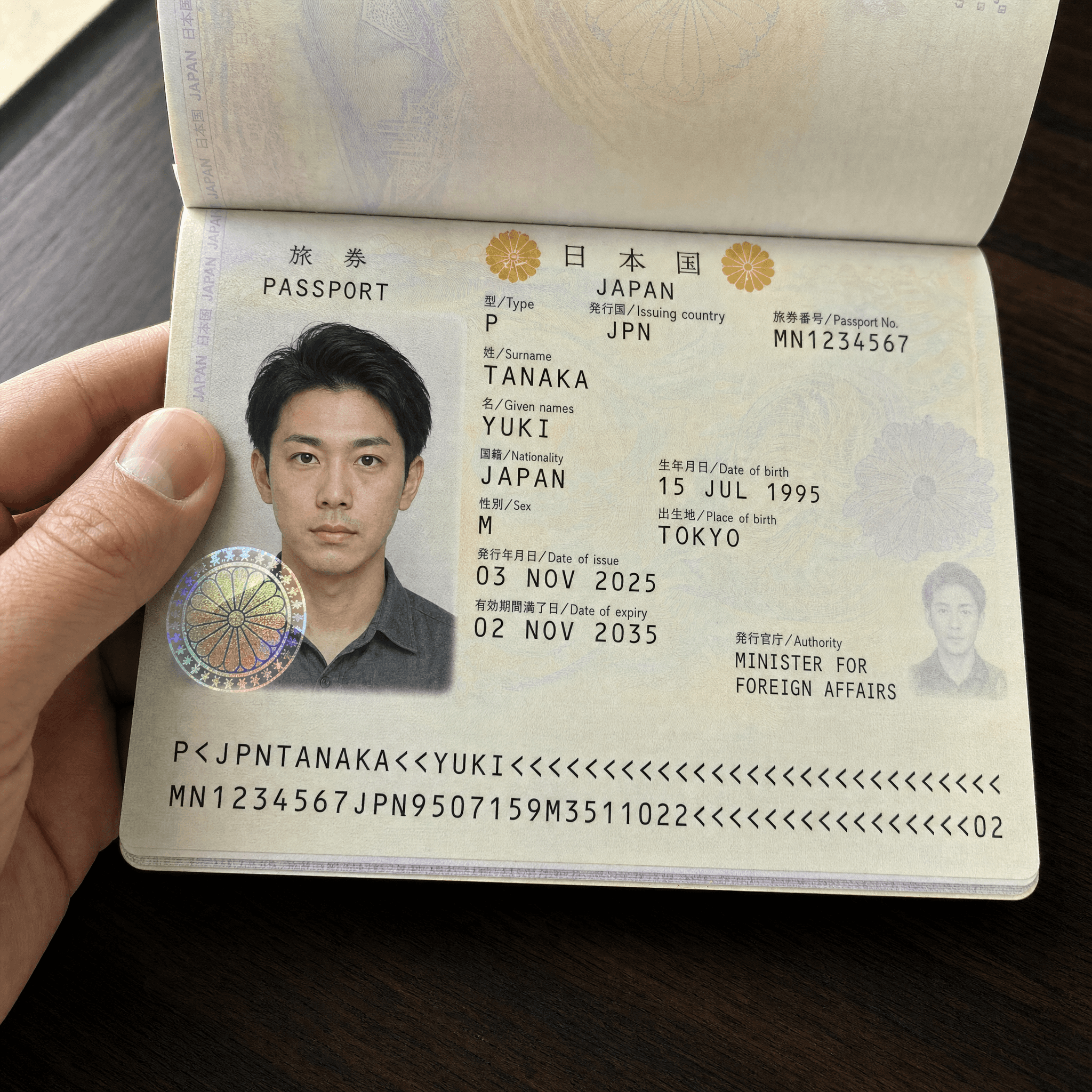 A Japanese passport generated by ChatGPT, showing accurate layout and typography